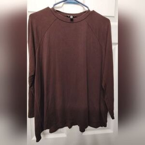Eileen Fisher Women's Minimalist Dark Brownstone Tencel Crewneck top Size M
